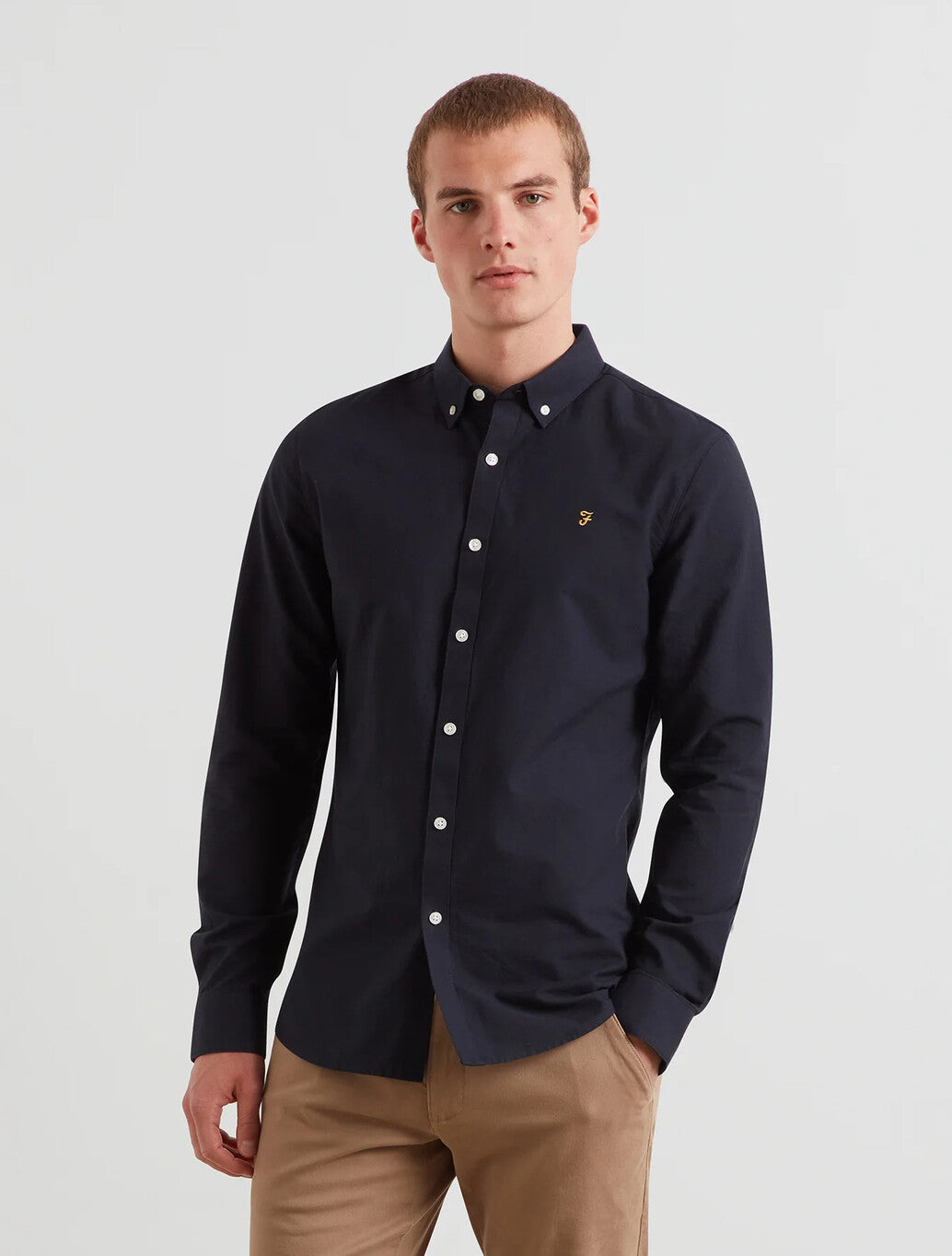 Farah Brewer Slim Fit Organic Cotton Oxford Shirt in Navy