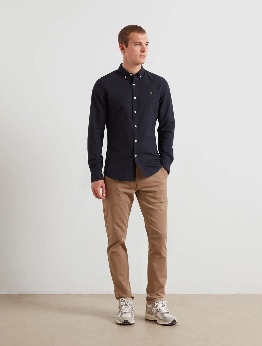 Farah Brewer Slim Fit Organic Cotton Oxford Shirt in Navy