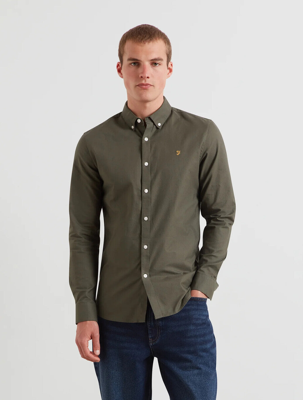 Farah Brewer Slim Fit Organic Cotton Oxford Shirt in Rosemary