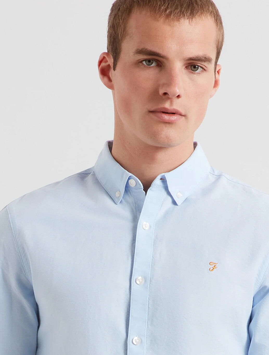 Farah Brewer Slim Fit Organic Cotton Oxford Shirt in Sky Blue