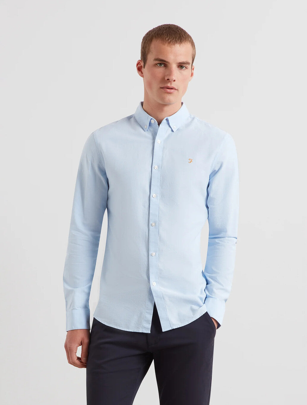 Farah Brewer Slim Fit Organic Cotton Oxford Shirt in Sky Blue