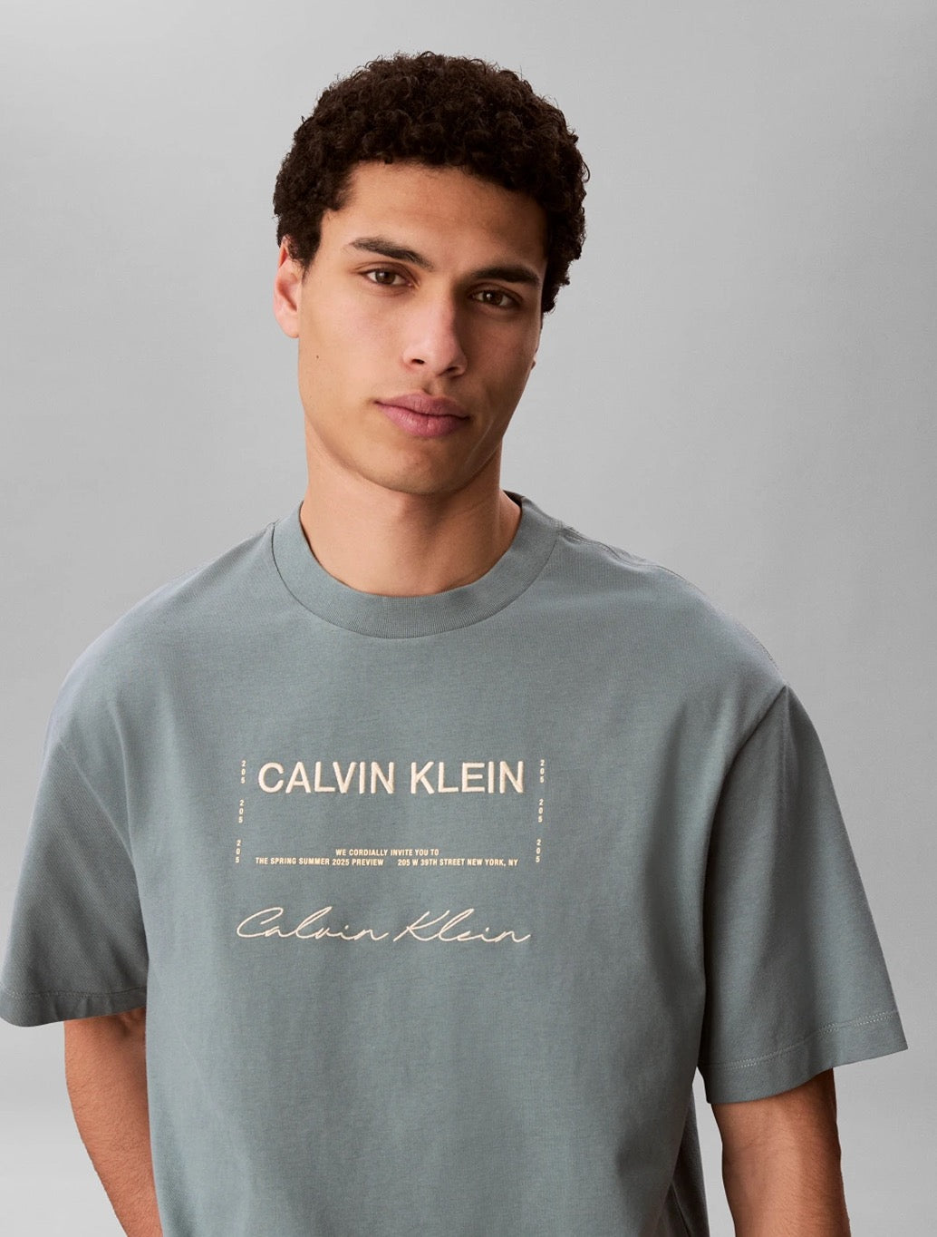 Calvin Klein Chest Print T-Shirt in Pale Blue