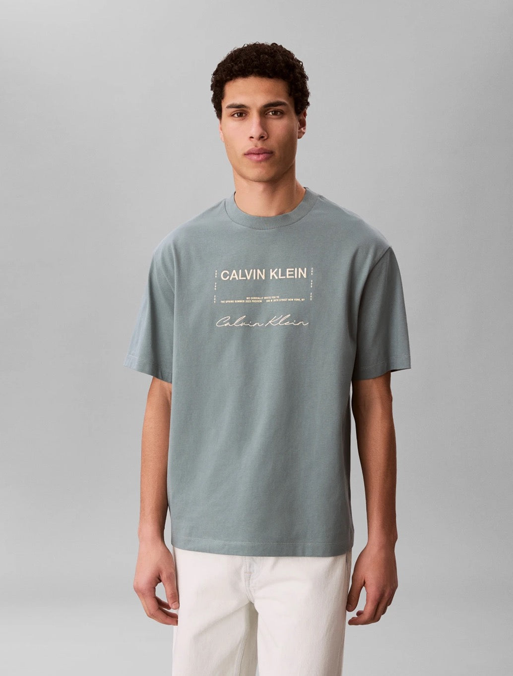Calvin Klein Chest Print T-Shirt in Pale Blue
