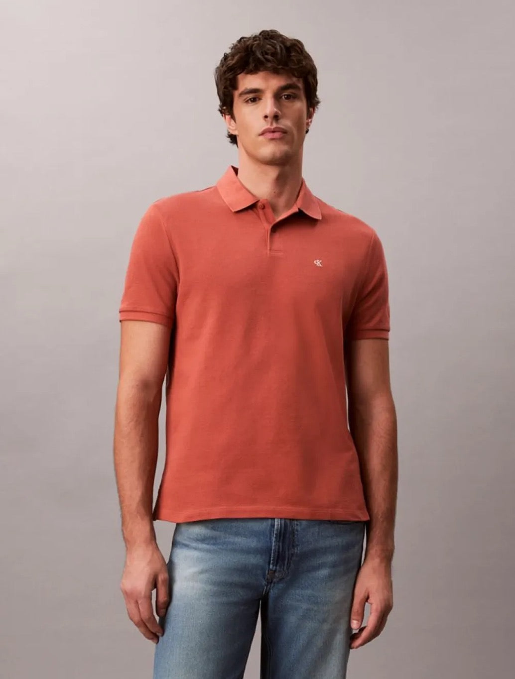 Calvin Klein Cotton Pique Classic Polo Shirt in Burnt Orange