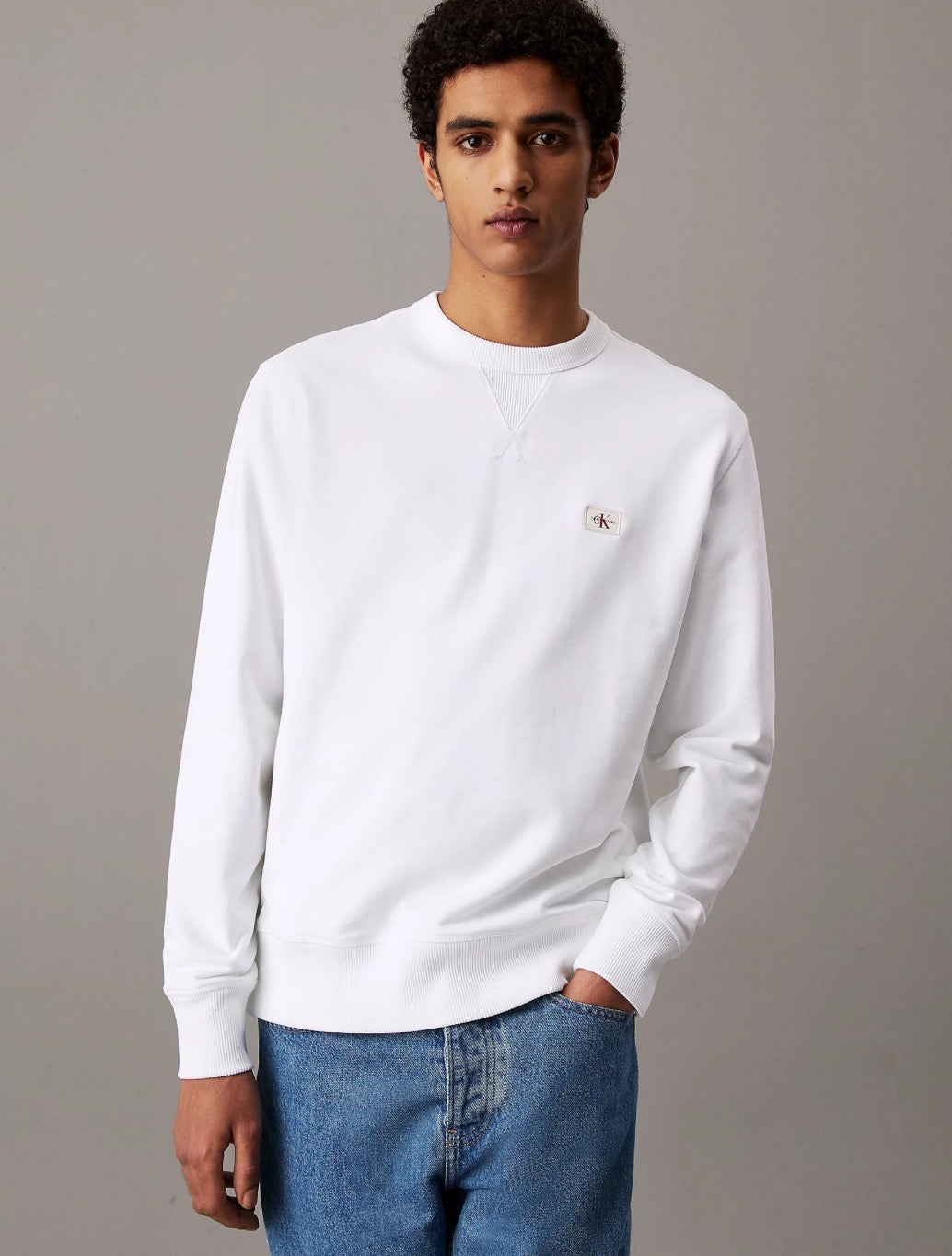 Calvin Klein - Cotton Terry Badge Sweatshirt - White