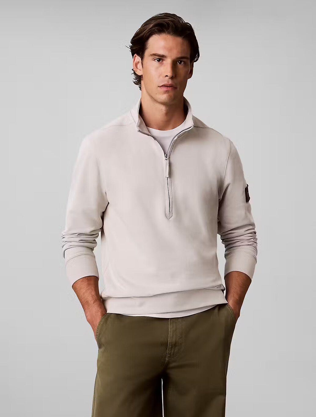 Calvin Klein Utility Badge Quarter Zip Sweatshirt in Moonstruck