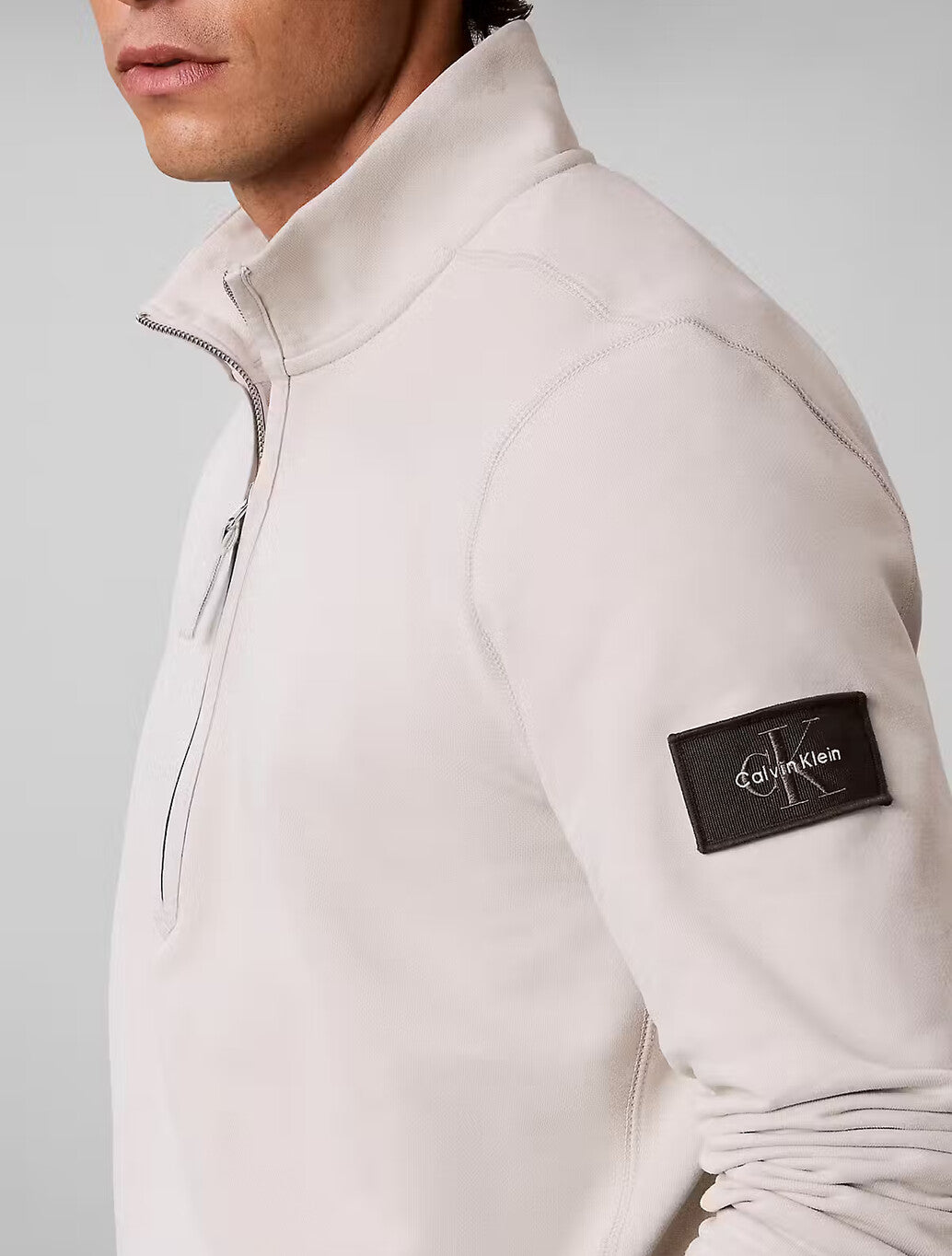 Calvin Klein Utility Badge Quarter Zip Sweatshirt in Moonstruck