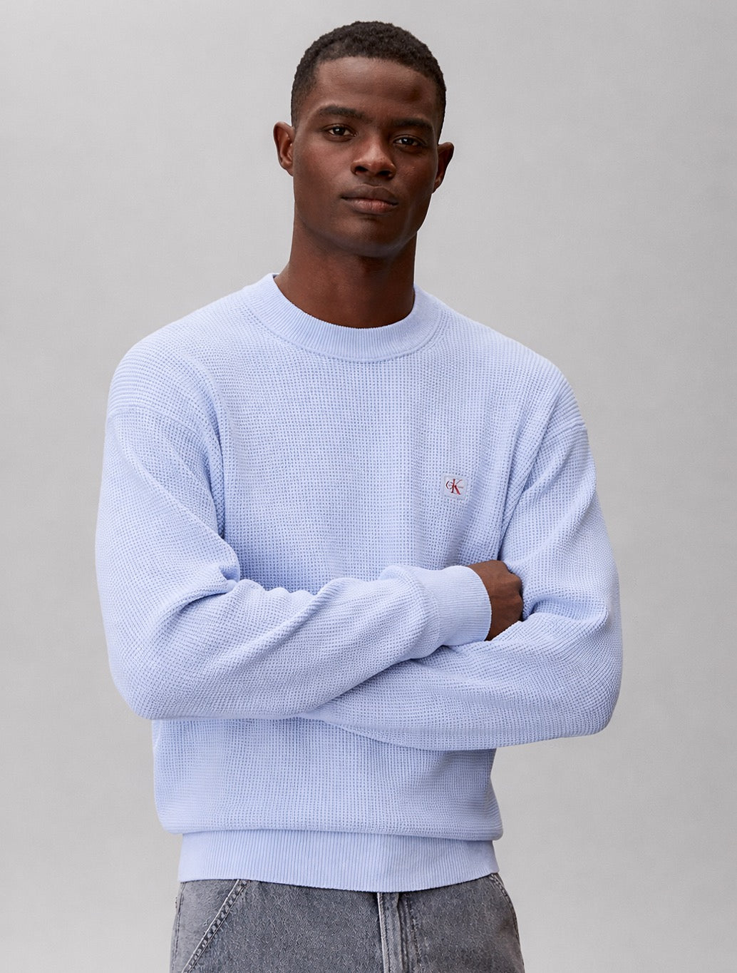 Calvin Klein Cotton Waffle Knit Jumper - Light Blue