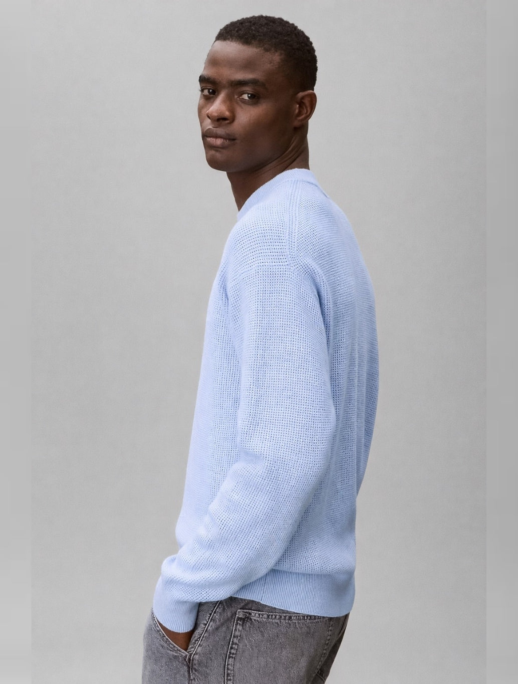 Calvin Klein Cotton Waffle Knit Jumper - Light Blue