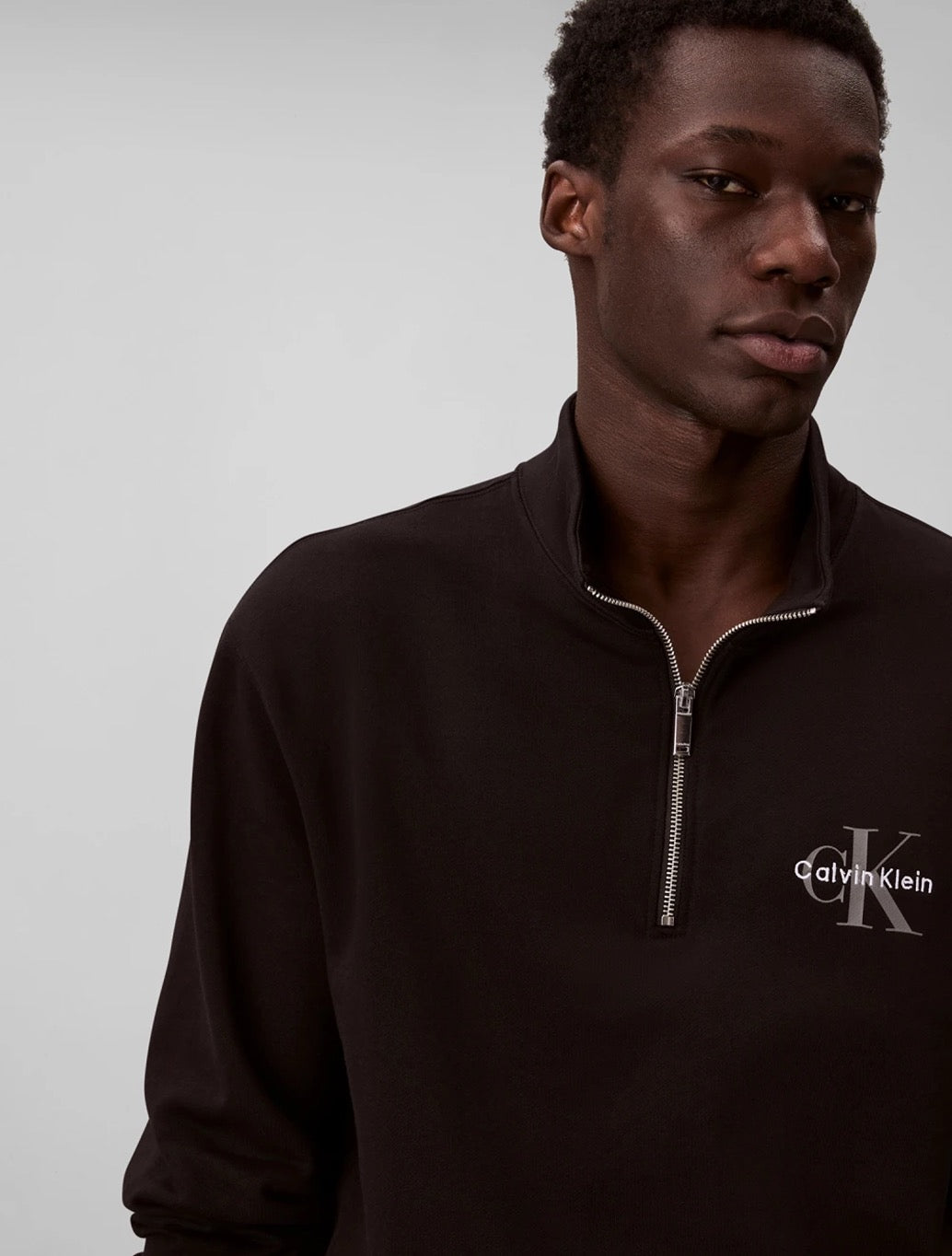 Calvin Klein Long Sleeve Terry Micro Logo Sweatshirt in Black