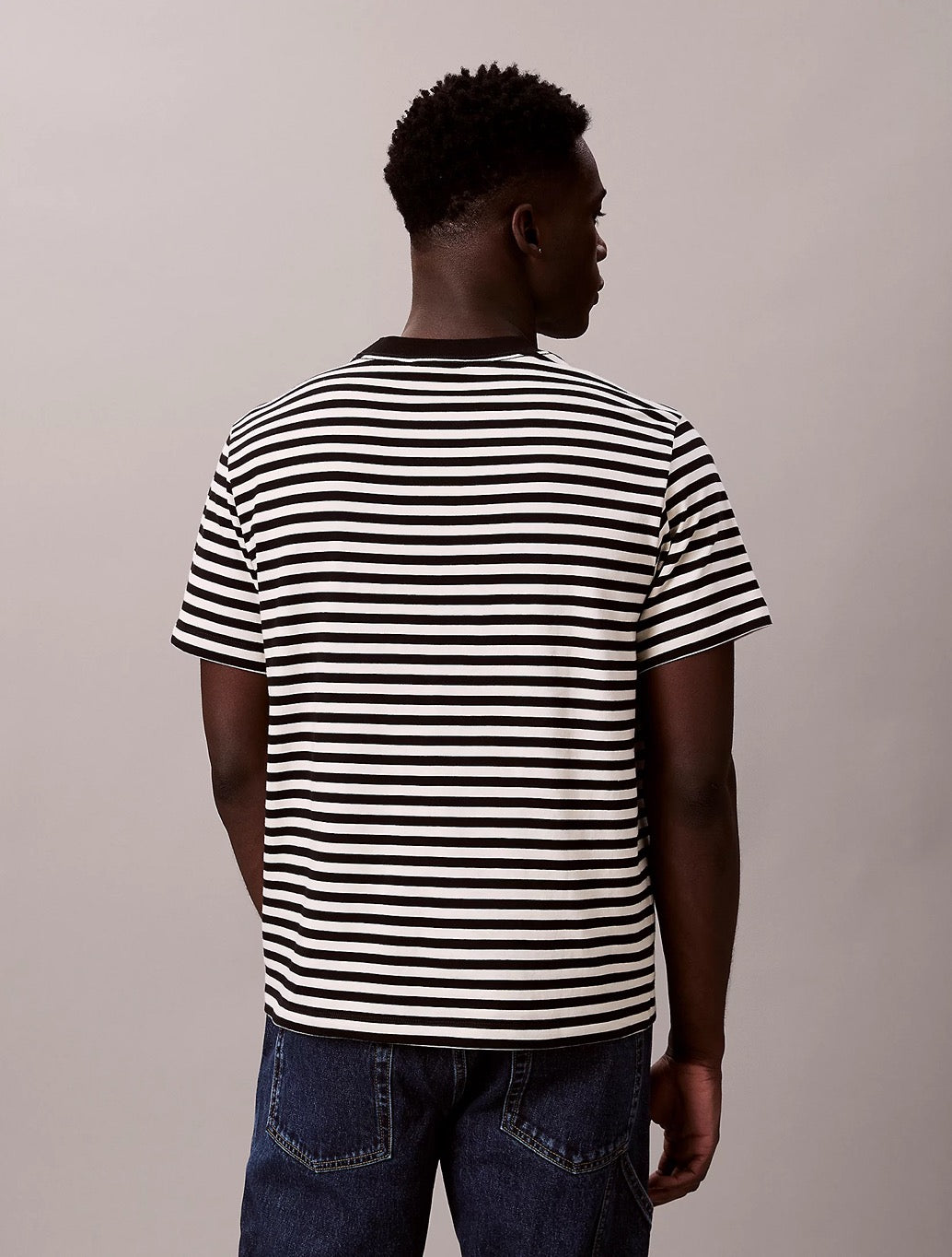 Calvin Klein - Monogram Logo Stripe Relaxed T-Shirt - Black & White Stripe