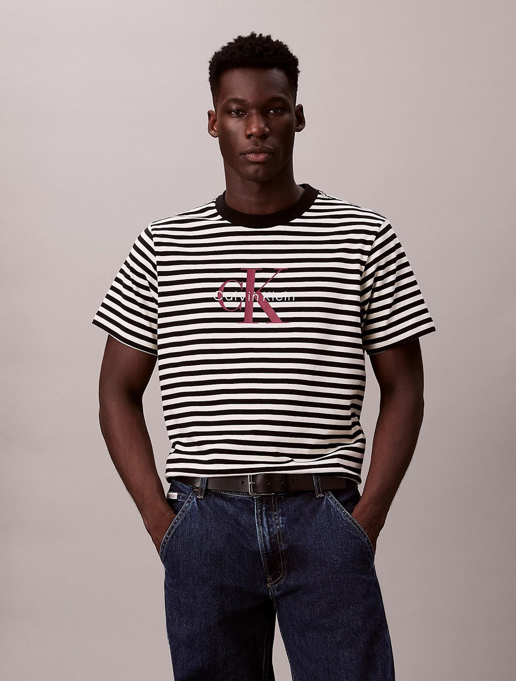 Calvin Klein - Monogram Logo Stripe Relaxed T-Shirt - Black & White Stripe