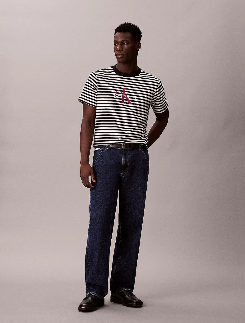Calvin Klein - Monogram Logo Stripe Relaxed T-Shirt - Black & White Stripe