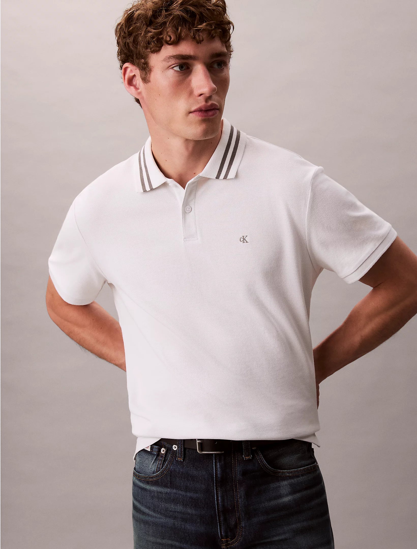 Calvin Klein Pique Tipped Classic Polo Shirt in White