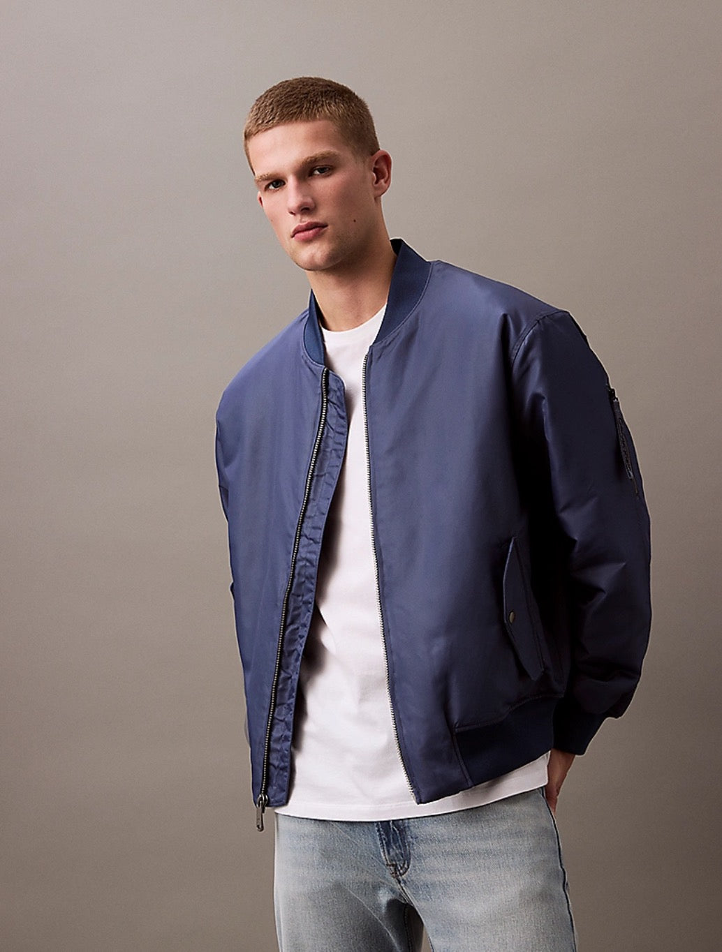 Calvin Klein Hero Nylon Bomber Jacket Blue