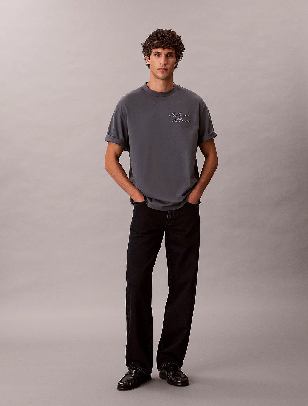 Calvin Klein Relaxed Script Logo T-Shirt - Denim Dark