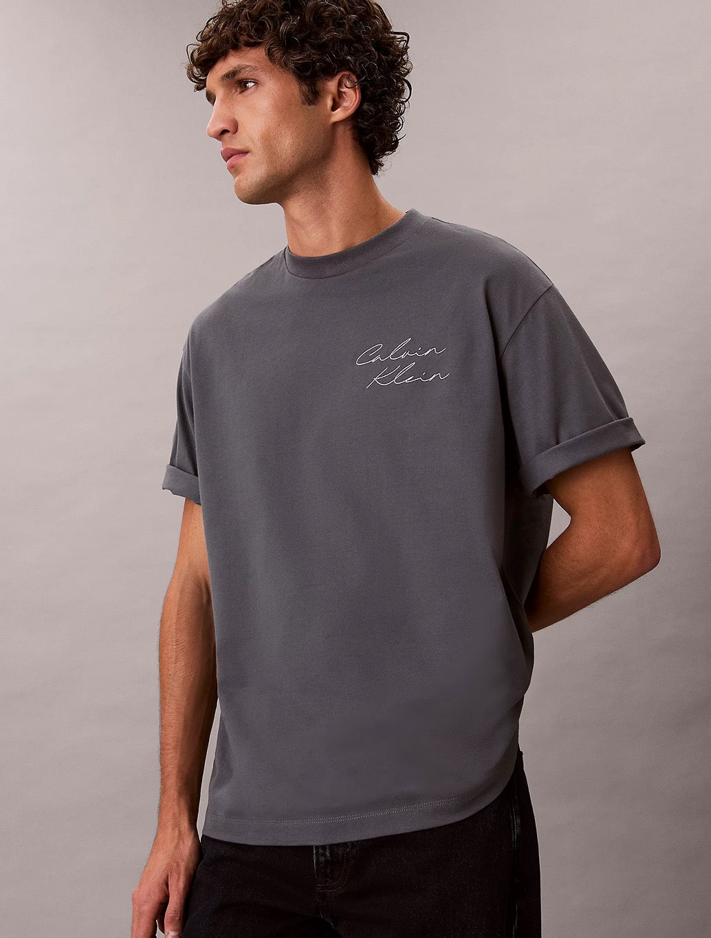 Calvin Klein Relaxed Script Logo T-Shirt - Denim Dark