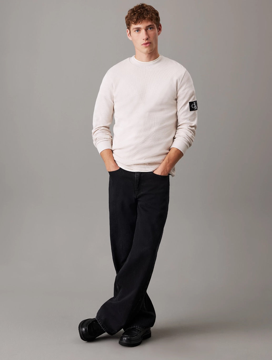 Calvin Klein - Slim Long Sleeve Waffle T-Shirt - Beige