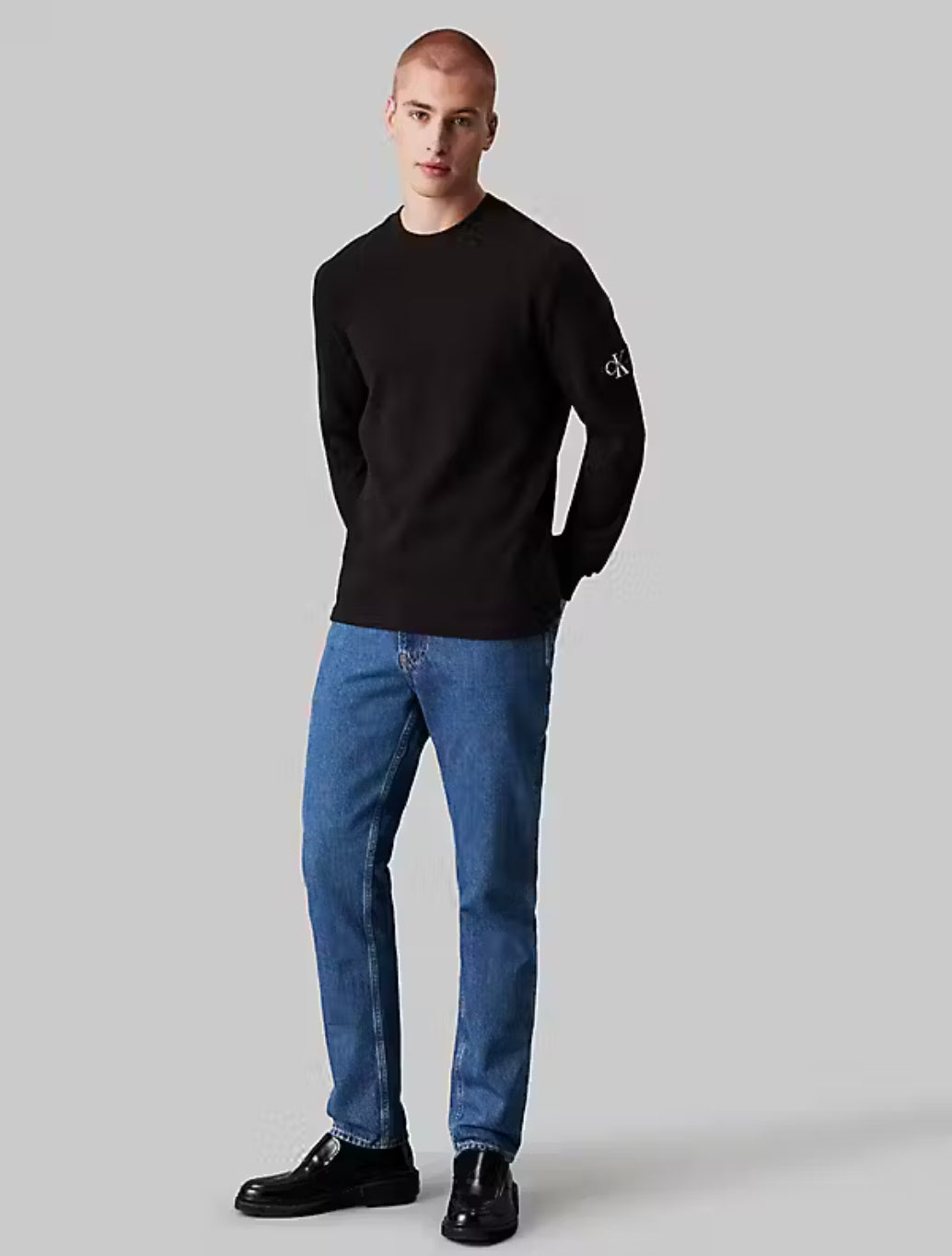 Calvin Klein - Slim Long Sleeve Waffle T-Shirt - Black