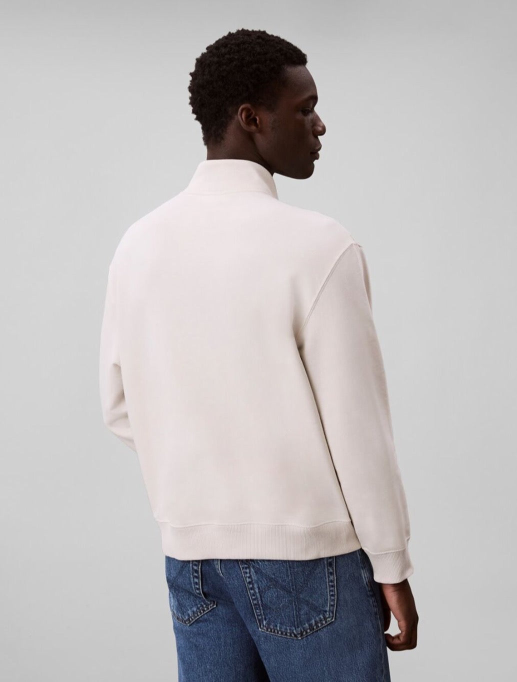 Calvin Klein - Cotton Terry Micro Monogram Zip Sweatshirt - Beige