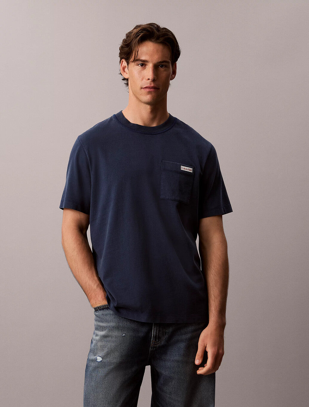 Calvin Klein Washed Cotton Pocket T-Shirt in Pageant Blue