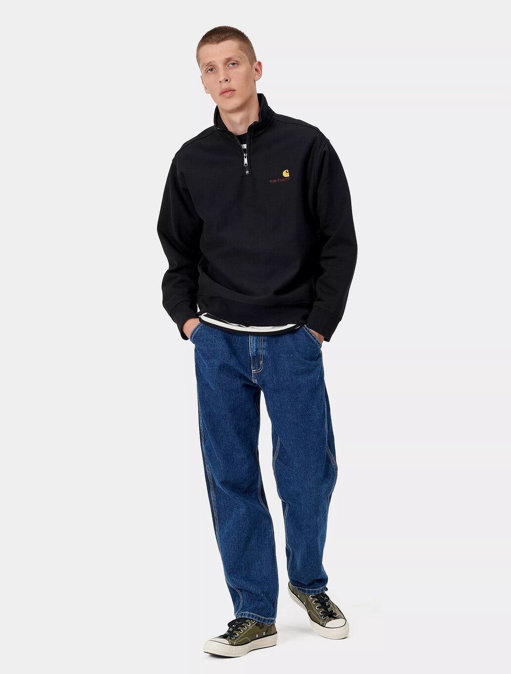 Carhartt WIP Half Zip American Script Sweatshirt in Black