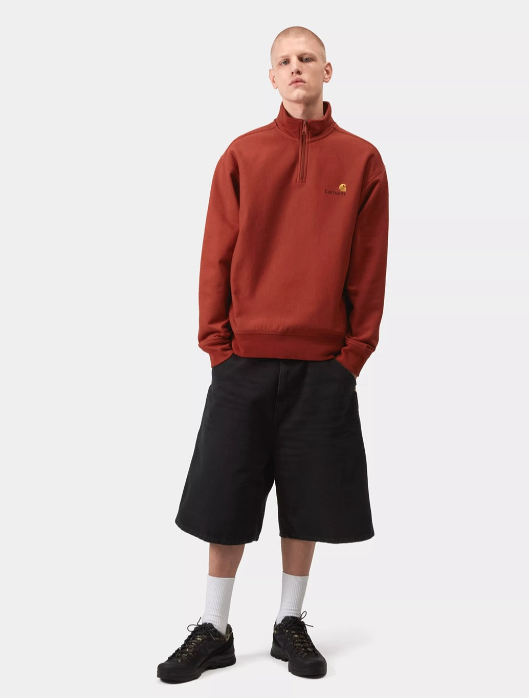 Carhartt WIP - Half Zip American Script Sweatshirt in Burnt Orange