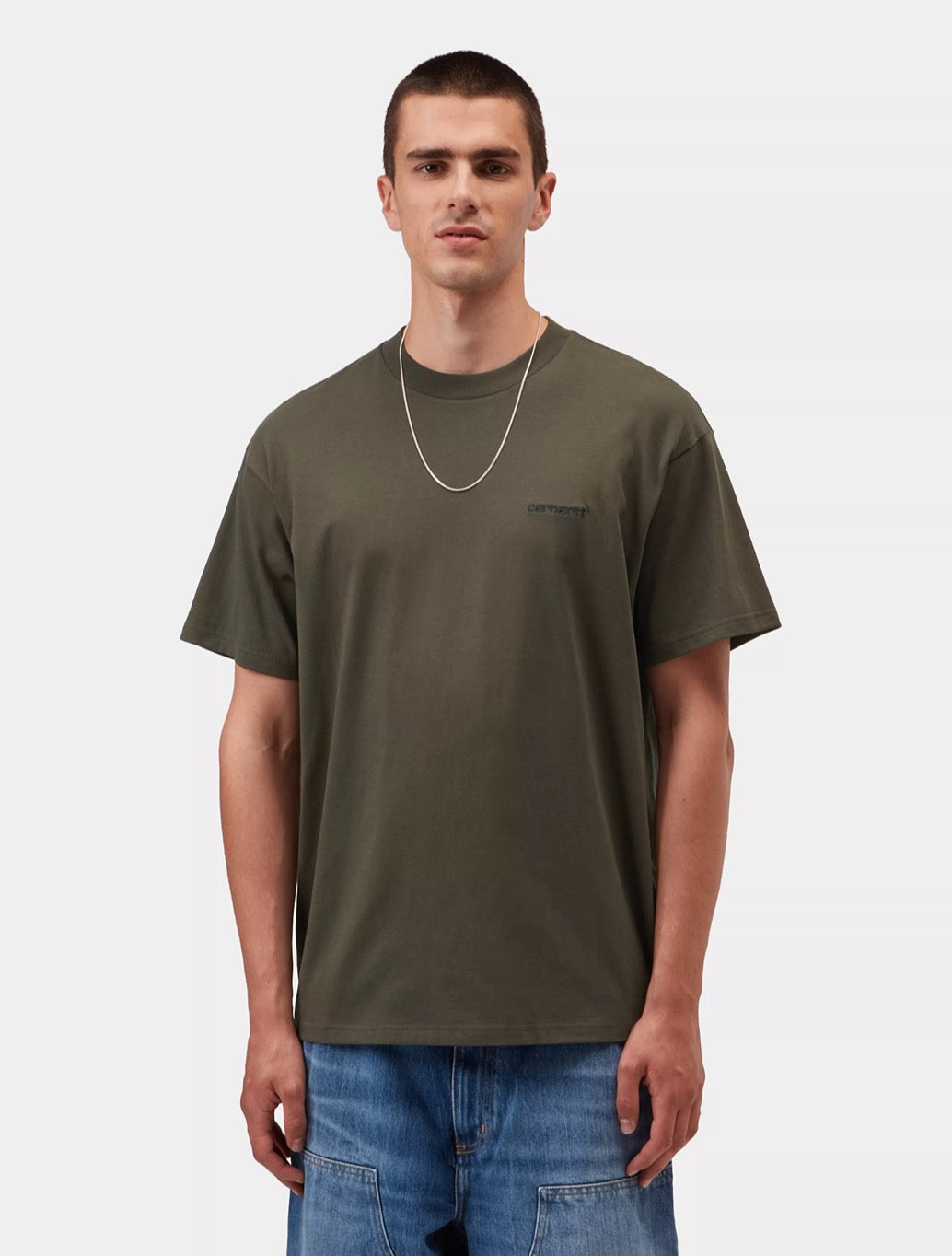 Carhartt WIP S/S Script Embroidery T-Shirt in Dark Green