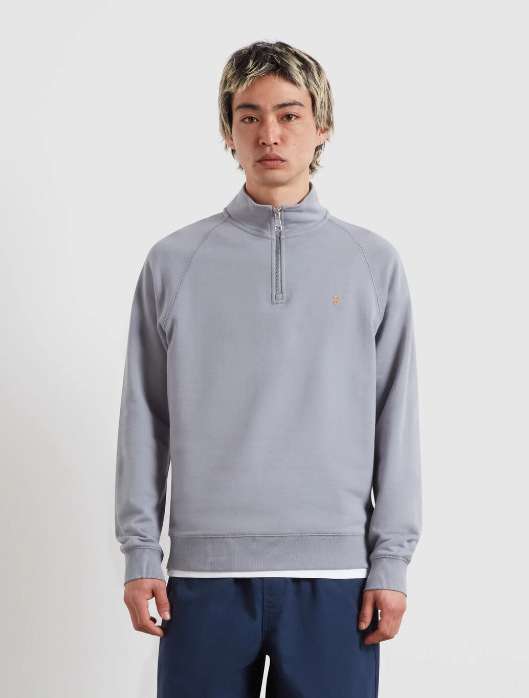 Farah Arnold Quarter Zip Sweatshirt in Pale Blue