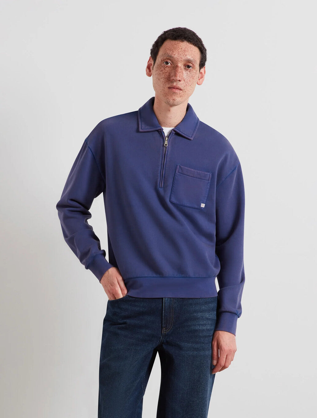 Farah Bellvue Quarter Zip Sweatshirt in Pacific Blue