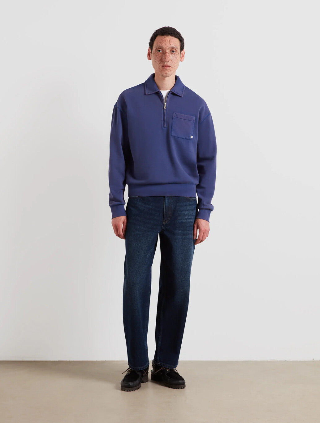 Farah Bellvue Quarter Zip Sweatshirt in Pacific Blue