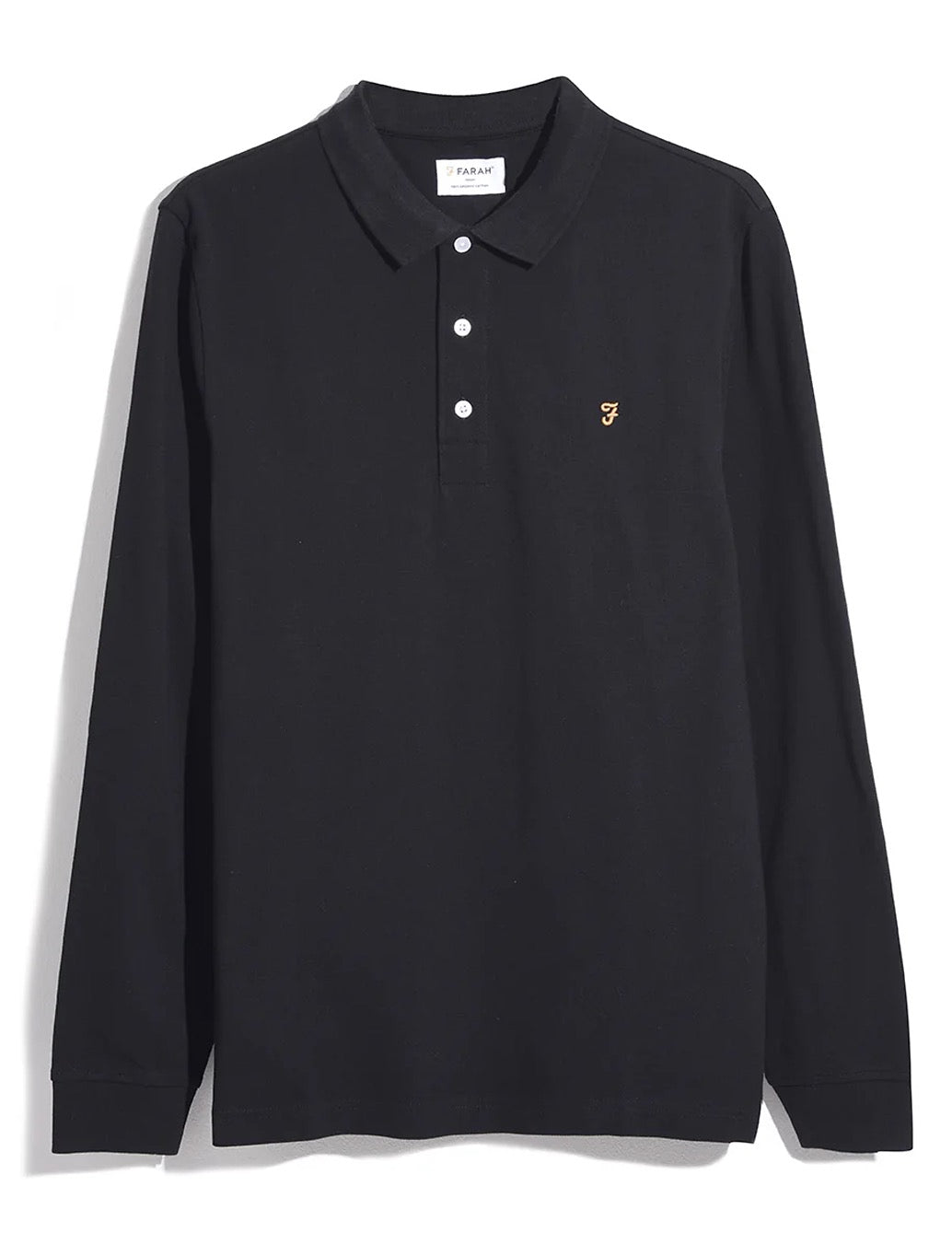 Farah - Blanes Organic Cotton Long Sleeve Polo Shirt - Black