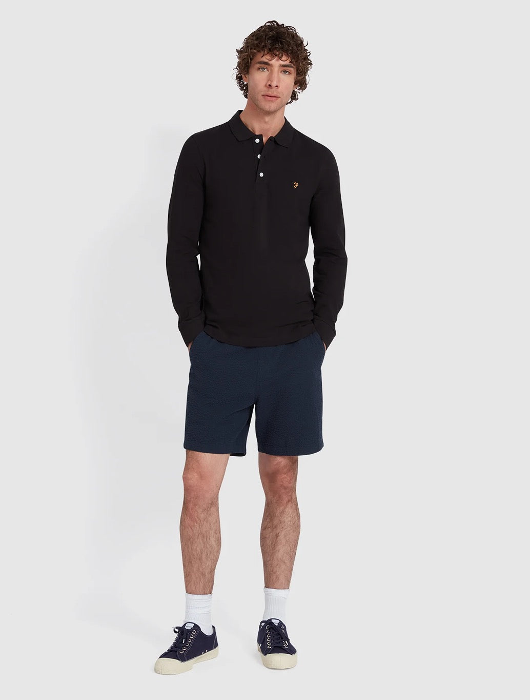 Farah - Blanes Organic Cotton Long Sleeve Polo Shirt - Black