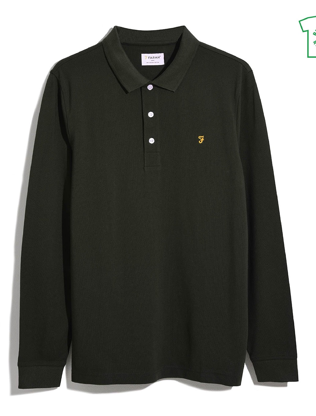 Farah - Blanes Organic Cotton Long Sleeve Polo Shirt - Dark Green