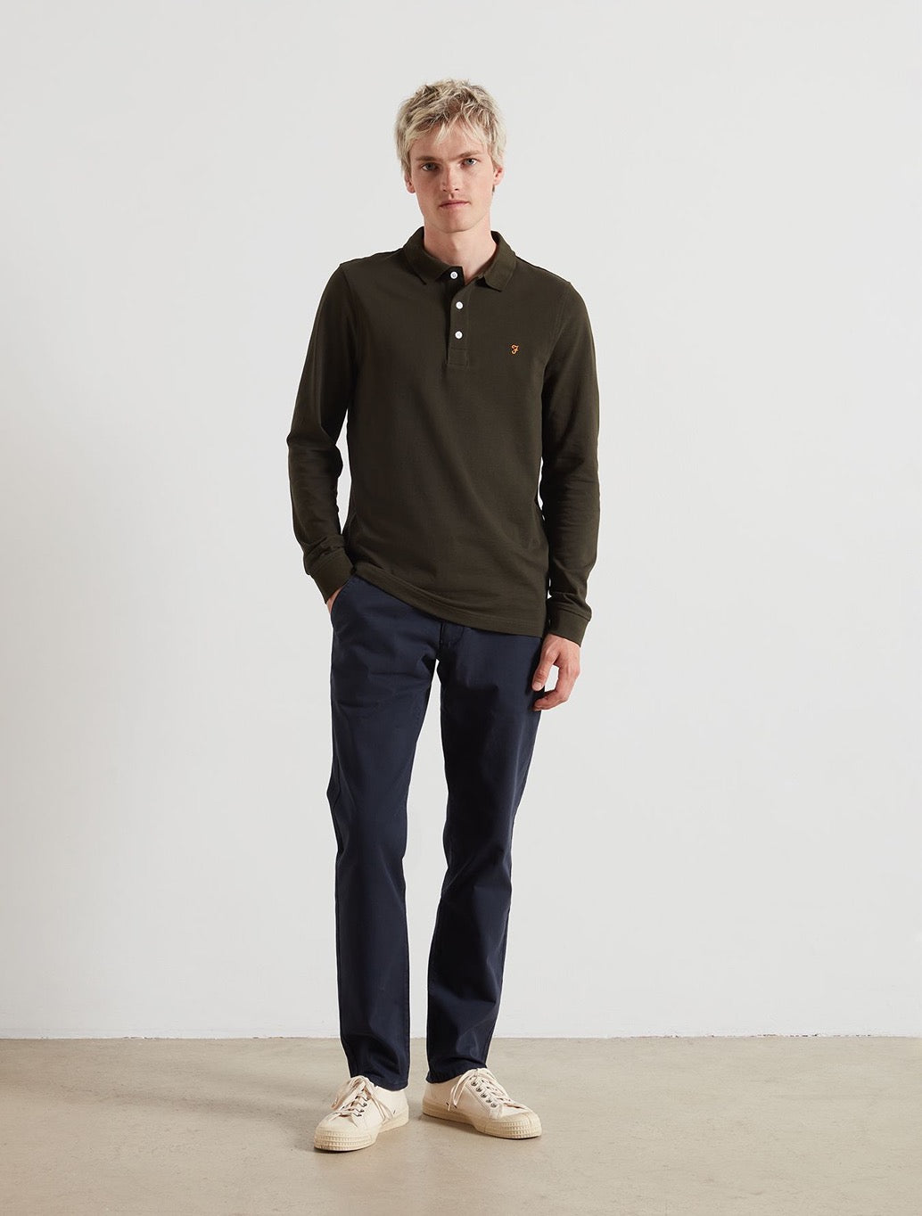 Farah - Blanes Organic Cotton Long Sleeve Polo Shirt - Dark Green