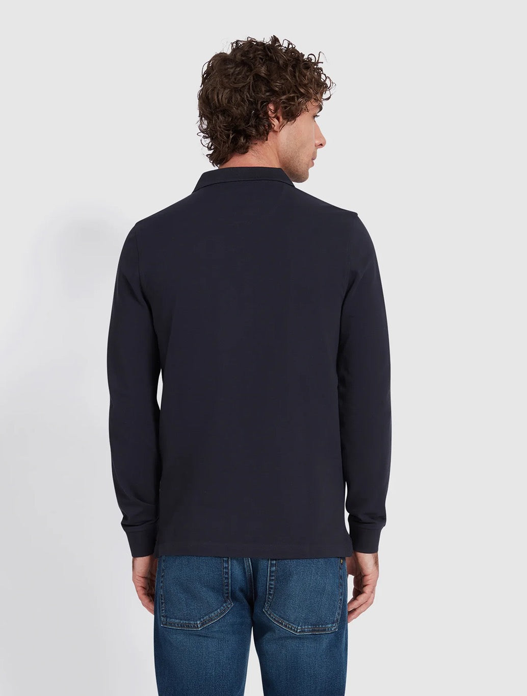Farah - Blanes Organic Cotton Long Sleeve Polo Shirt - Navy