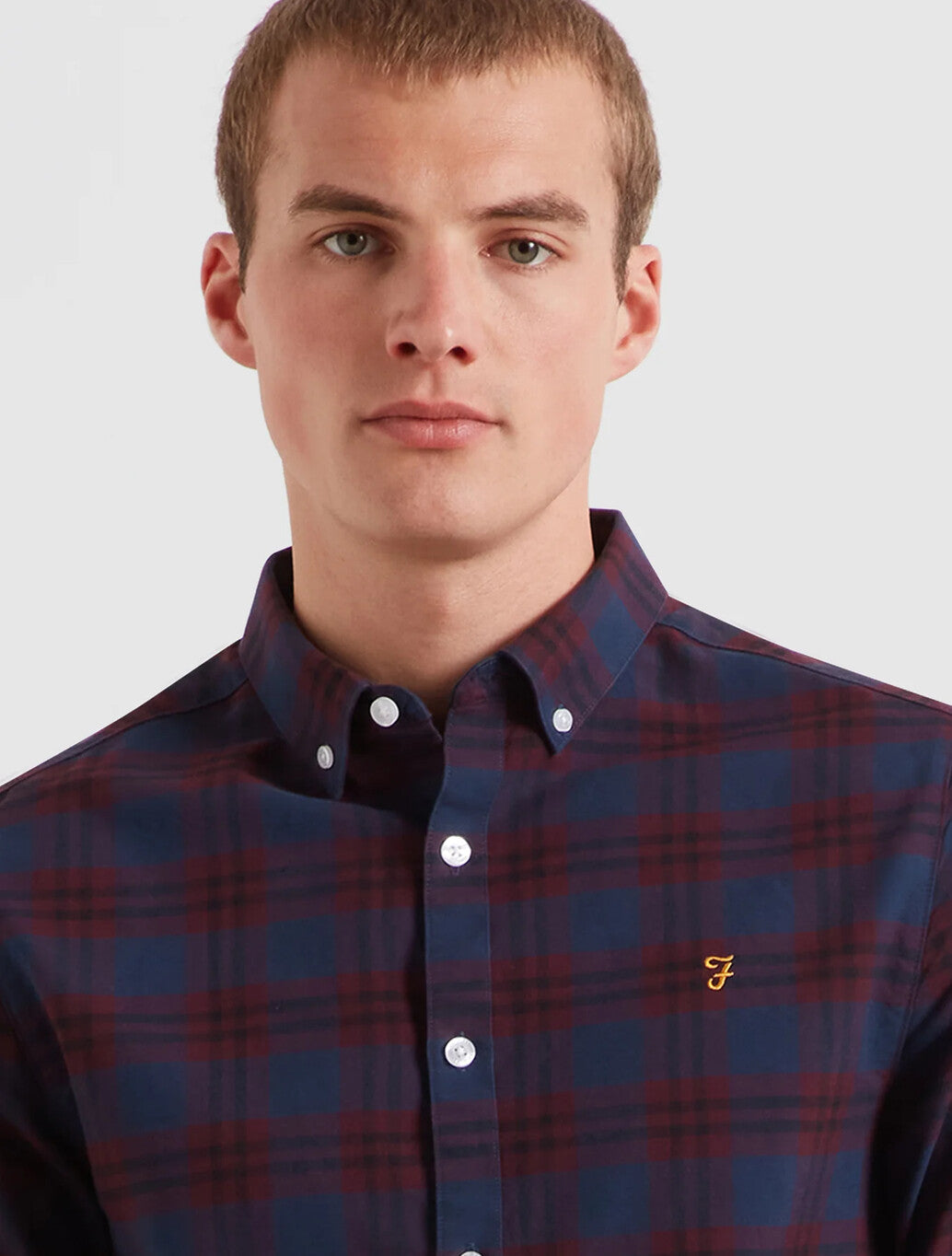 Farah Brewer Slim Fit Check Oxford Shirt in Bordeaux