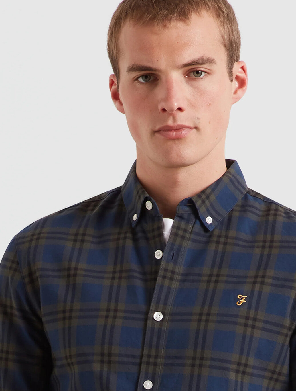 Farah Brewer Slim Fit Check Oxford Shirt in Evergreen