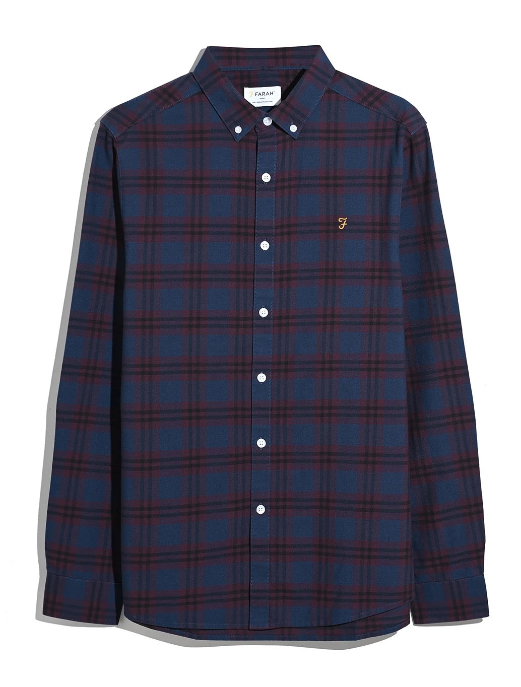Farah - Brewer Slim Fit Check Organic Cotton Oxford Shirt - Burgundy Check