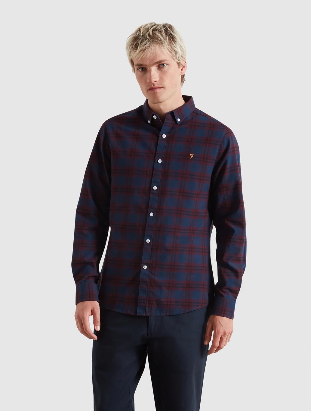 Farah - Brewer Slim Fit Check Organic Cotton Oxford Shirt - Burgundy Check