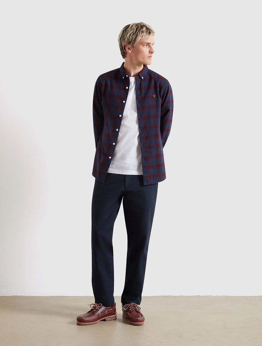 Farah - Brewer Slim Fit Check Organic Cotton Oxford Shirt - Burgundy Check