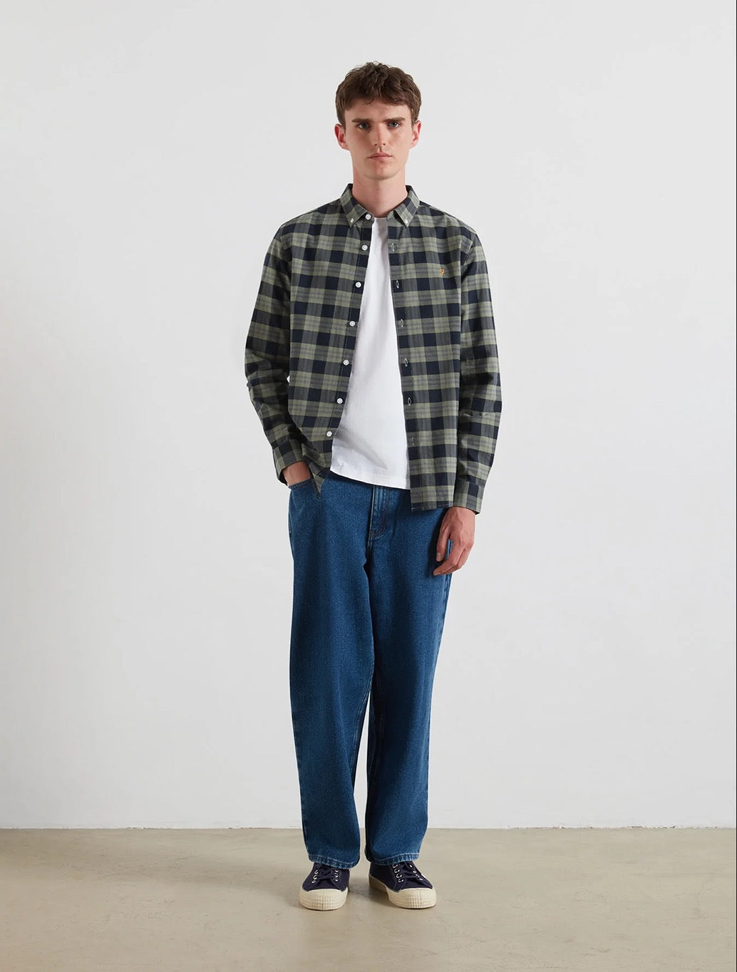 Farah - Brewer Slim Fit Check Organic Cotton Oxford Shirt - Green Check