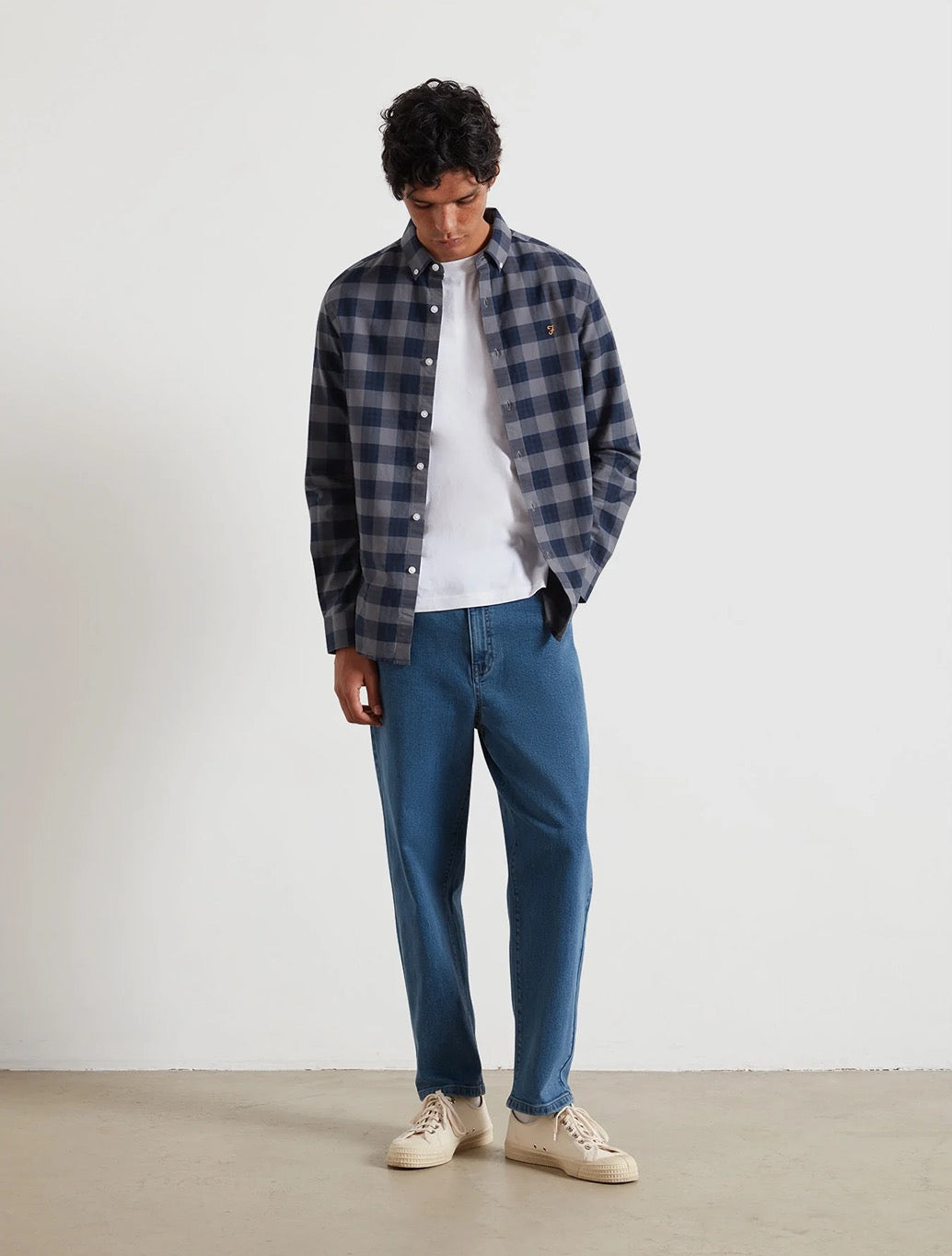 Farah - Brewer Slim Fit Check Organic Cotton Oxford Shirt - Navy Check