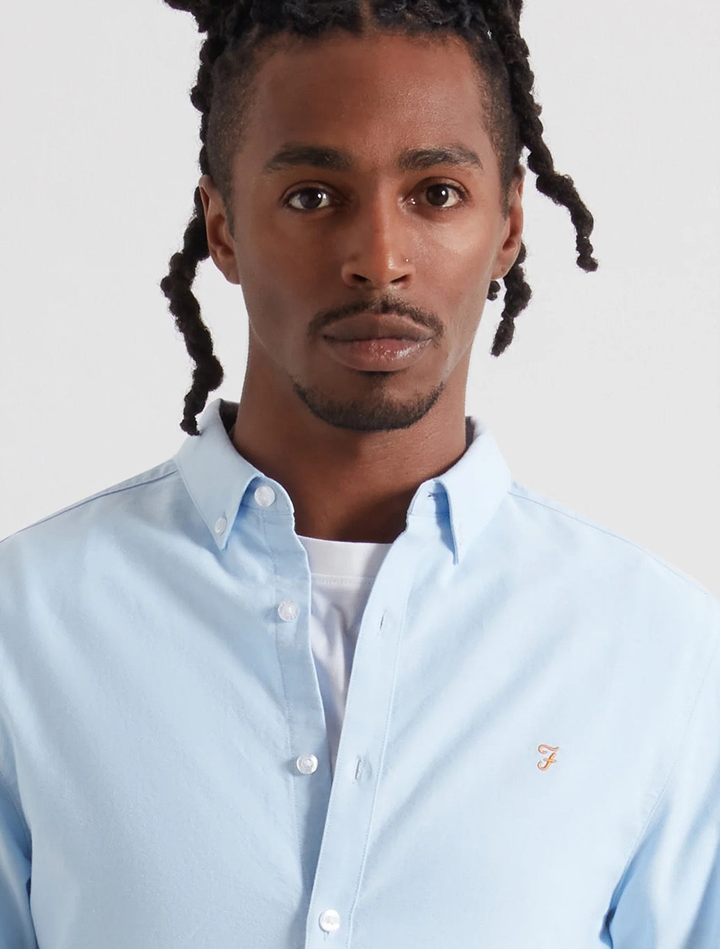 Farah Brewer Slim Fit Organic Cotton Oxford Shirt in Light Blue