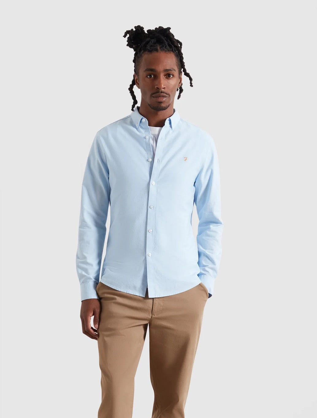Farah Brewer Slim Fit Organic Cotton Oxford Shirt in Light Blue