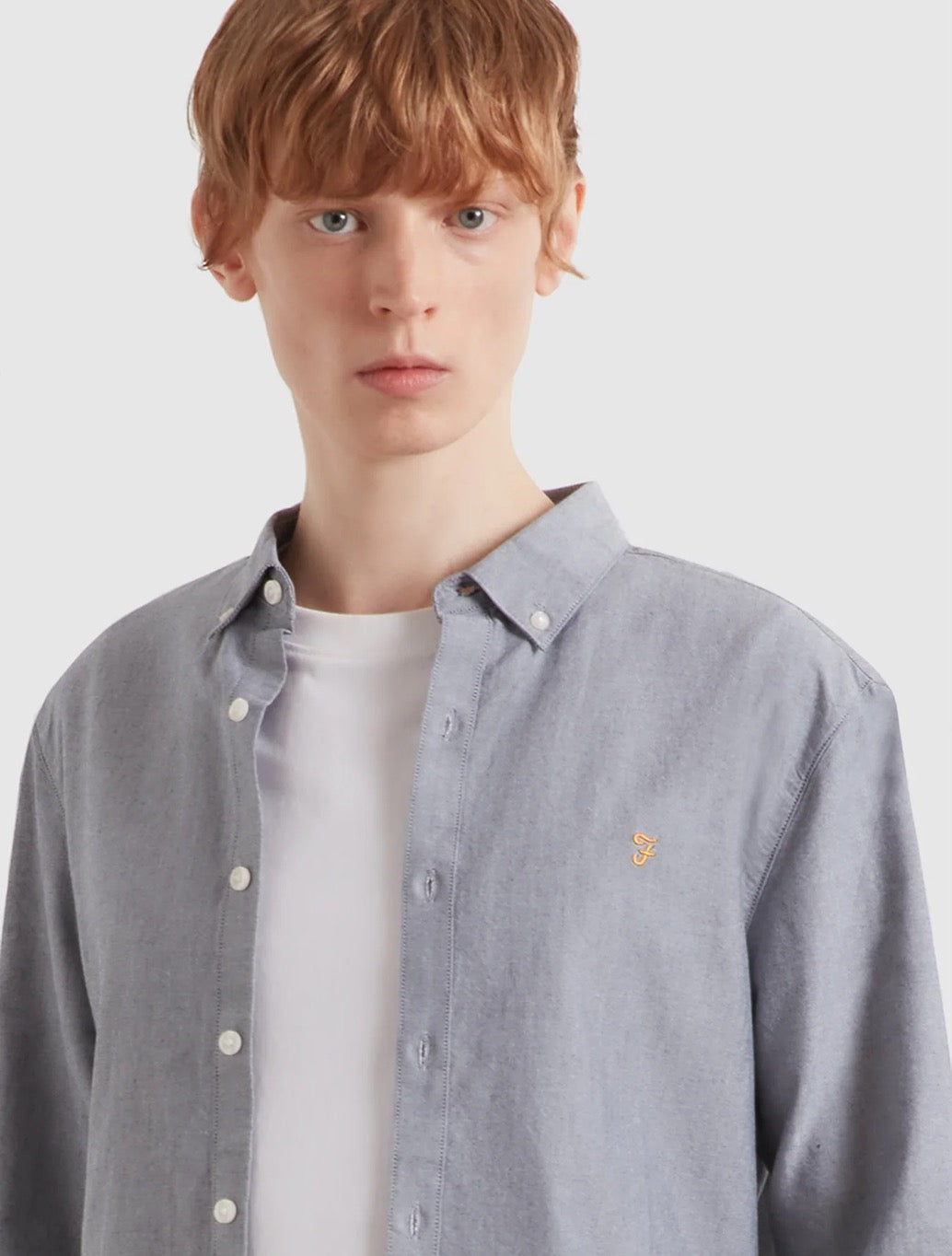 Farah Brewer Slim Fit Organic Cotton Oxford Shirt in Navy Fleck