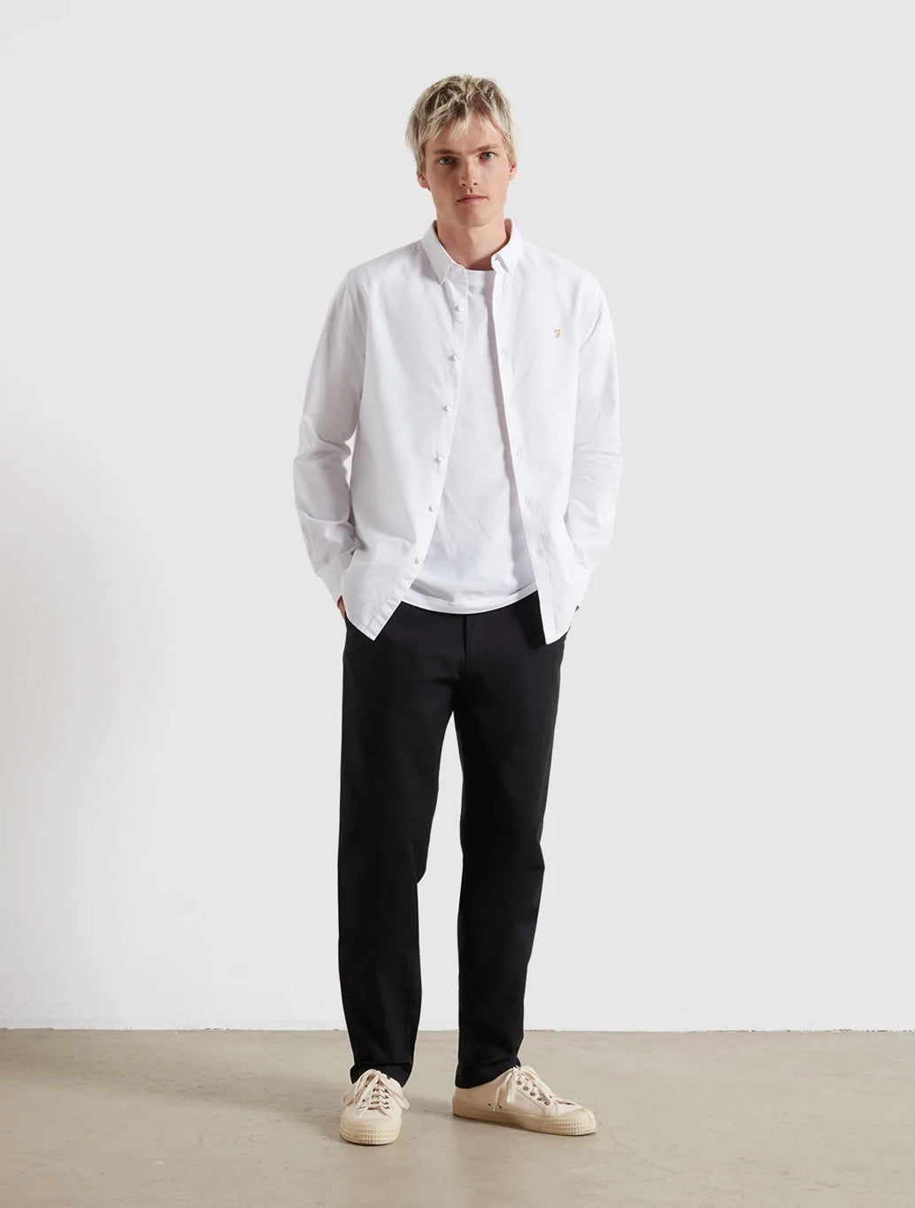 Farah Brewer Slim Fit Organic Cotton Oxford Shirt in White