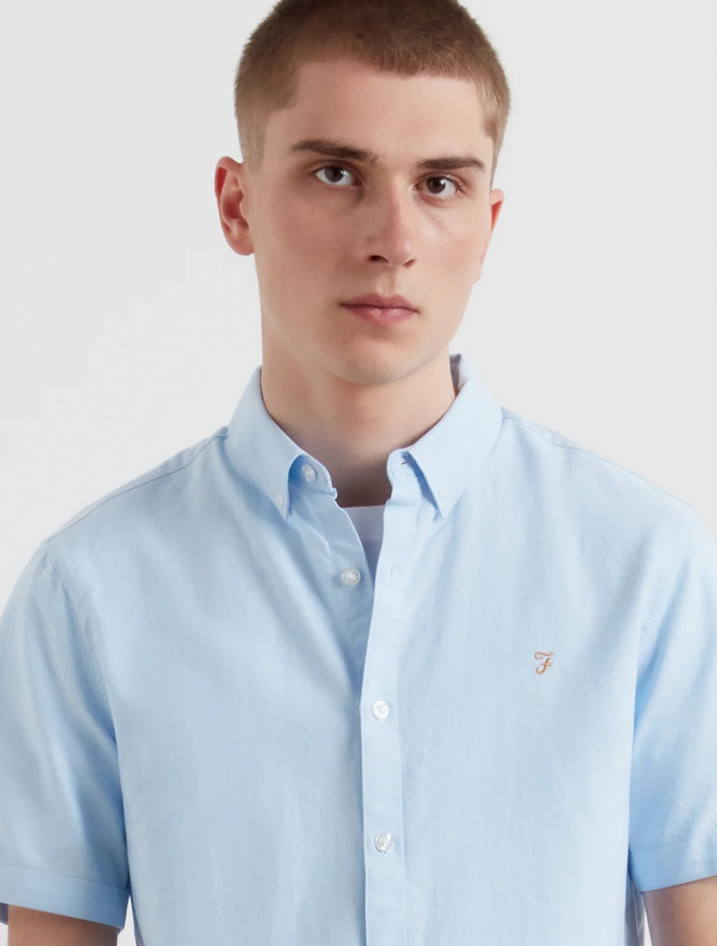 Farah - Brewer Short Sleeve Oxford Shirt - Light Blue