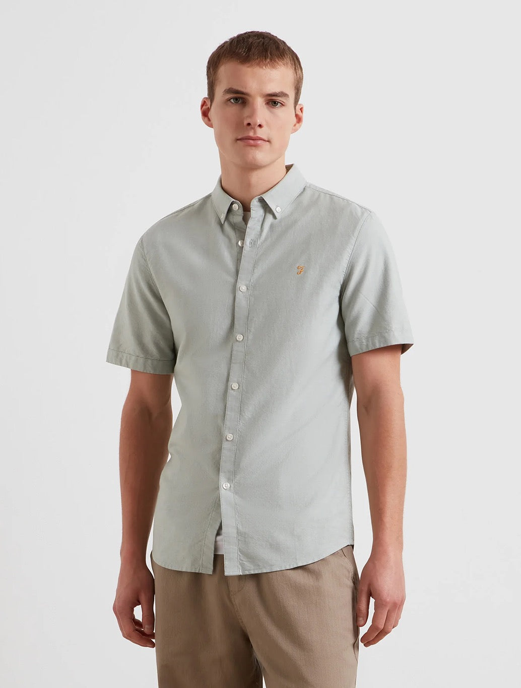 Farah Brewer Short Sleeve Oxford Shirt in Light Green