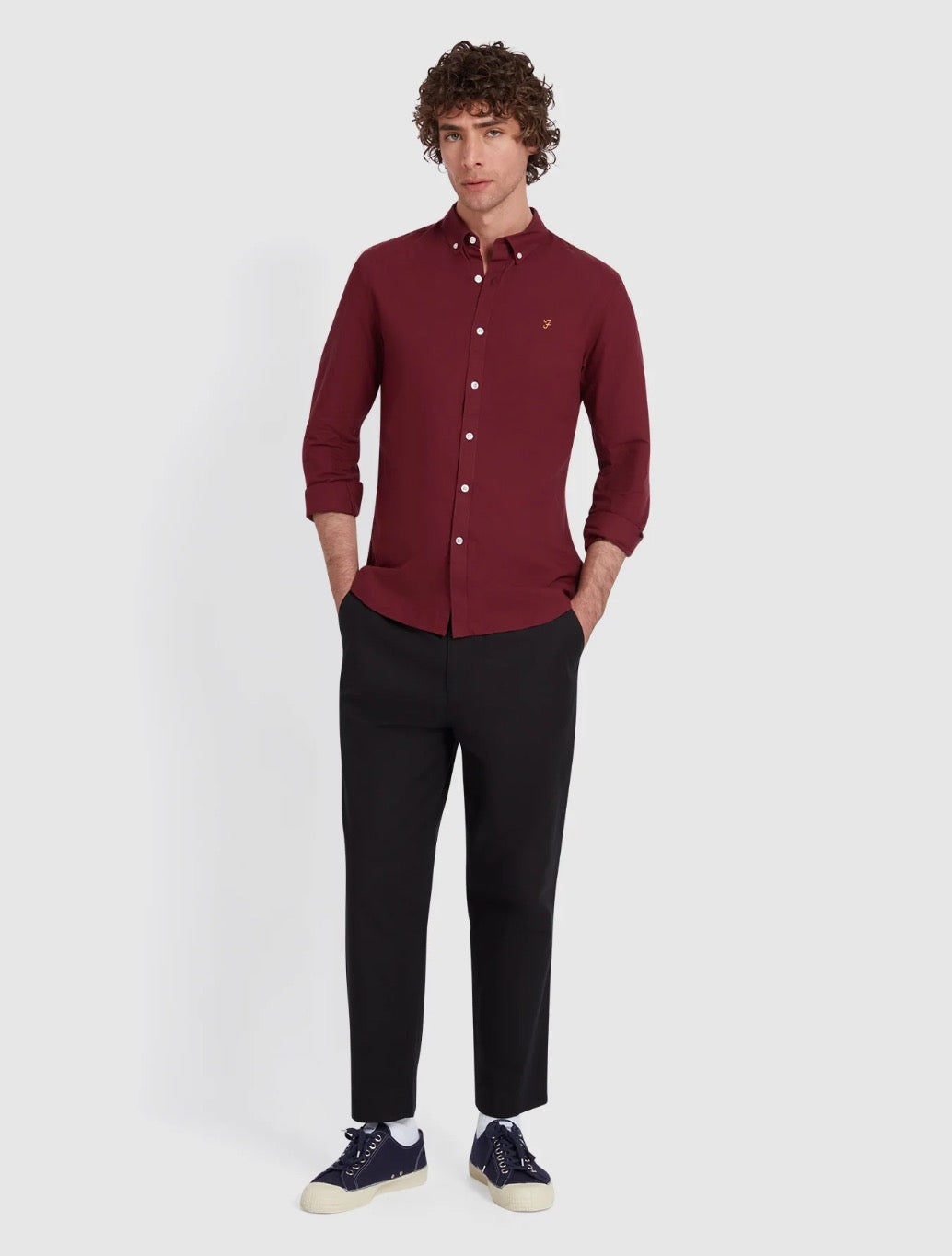 Farah - Brewer Slim Fit Organic Cotton Oxford Shirt - Burgundy